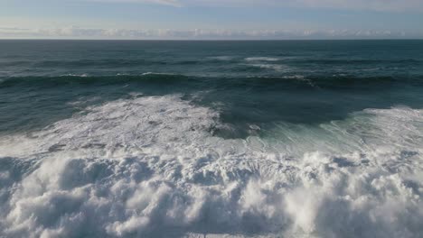 Waves-splashing-on-the-beach-of-Corme,-Spain---Wide