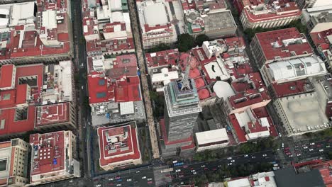 Above-historic-center,-drone-view-of-Latinoamericana-Tower