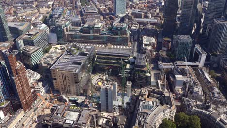 Aerial-View-of-Broadgate-and-Liverpool-Street-Station,-London,-UK