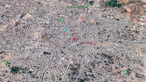 Gaza-Luftaufnahme-Von-Sehenswürdigkeiten,-4K-Animationsgrafiken-Von-Google-Maps