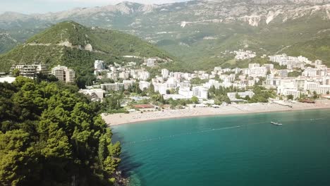 aerial-scenic-Montenegro-becici-budva-holiday-travel-destination-with-Adriatic-sae-and-mountains-range