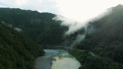 Misty-Landscape-of-Shikoku-in-Japan,-Valleys-of-Kochi-Prefecture