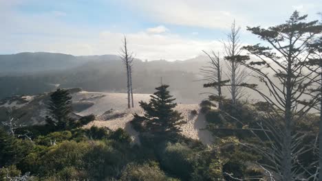 Aufsteigende-Luftaufnahme-Der-Wunderschönen-Sandstein-Landzunge-Von-Cape-Kiwanda-In-Oregon