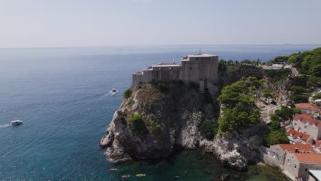 Dubrovnik's-Fort-Lovrijenac:-Aerial-view-of-historic-fortress-and-coastline