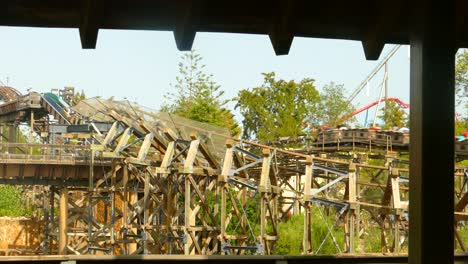 Record-of-the-Trem-de-la-Mina,-Far-West-at-Port-Aventura-Park-in-Salou,-Spain