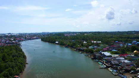 Aerial-View-Of-River-In-Manggar,-Balikpapan,-Indonesia