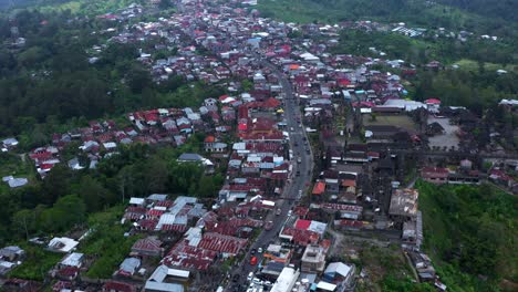 Aerial-View-Over-Village-Kintamani-Next-To-Mount-Batur-In-Bali,-Indonesia---drone-shot