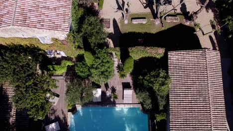 Top-down-Aerial-groundplan-of-french-architectural-mansion-with-swimming-pool