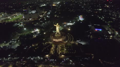 Cinematic-aerial-drone-footage-of-Hyderabad's-125-foot-tall-statue-of-B