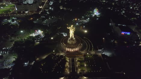 Cinematic-aerial-footage-of-Hyderabad's-125-foot-tall-statue-of-B