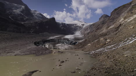 Glaciar-En-Retroceso-Debido-Al-Calentamiento-Global,-El-Glaciar-Austriaco-De-Fusión-Más-Largo-Y-Rápido-Pasterze-Al-Pie-De-La-Montaña-Grossglockner