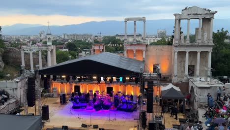 Colorful-concert-stage-of-Ancient-Theatre-of-Plovdiv,-Roman-Theatre-of-Philippopolis,-Bulgaria