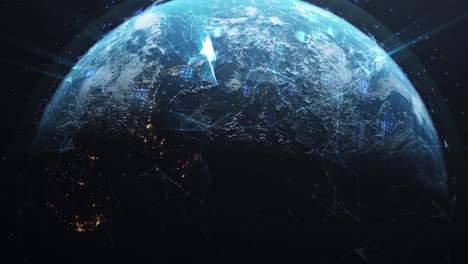 Animation-Des-Planeten-Erde,-Der-Sich-Mit-Digitalen-Satelliten-Dreht