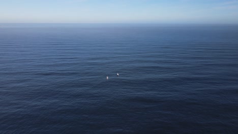 Two-boats-drifting-out-in-the-deep-blue-sea-on-a-clear-day
