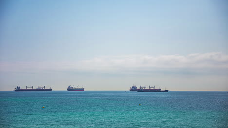 Ships-And-Sailboat-Cruising-In-The-Mediterranean-Sea-In-Algeciras,-Spain
