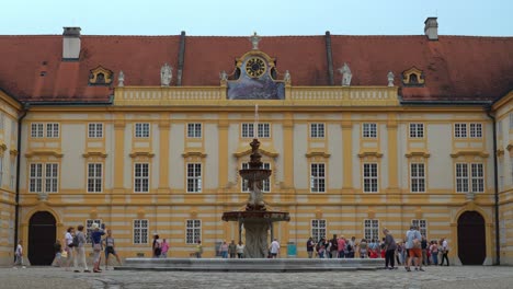 Fountain-with-Water-Streaming-in-the-Middle-of-Inner-Yard-of-Melk-Abbey