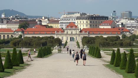 People-Walking-in-Belvedere-Palace-Gardens-on-a-Very-Hot-Day-in-Asutria