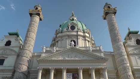Zoom-Out-of-Green-Dome-and-Columns-of-The-Karlskirche