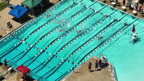 City-of-Siloam-Springs-Family-Aquatic-Center-With-Racing-Athletes-During-Swim-Meet-In-Arkansas,-USA