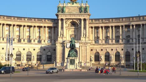 Prince-Eugene-of-Savoy-monument-directly-in-front-of-the-Hofburg-with-People-Walking-Around