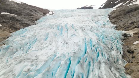 Drone-footage-moving-towards-Svartisen-glacier,-Holandsfjord,-Norway,-Scandinavia,-Europe