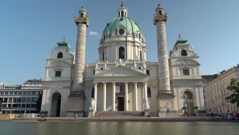 Façade-of-The-Karlskirche-with-Pool-of-Water-in-Front
