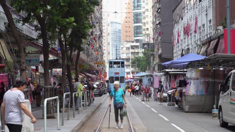 Double-decker-tram-on-Chun-Yeung-Street