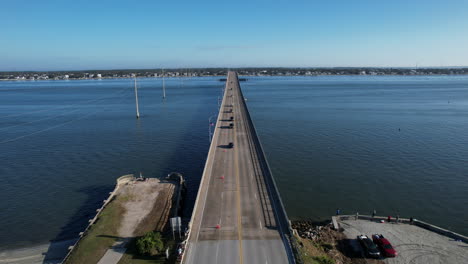 Aerial-shot-of-the-Atlantic-Beach-Bridge-with-Morehead-City-in-the-distance