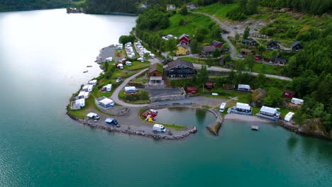 Beautiful-Nature-Norway-Aerial-view-of-the-campsite-to-relax.