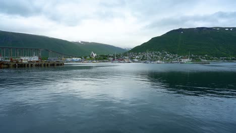 View-of-a-marina-in-Tromso,-North-Norway