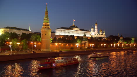 Moscú,-Vista-Nocturna-Del-Timelapse-Del-Kremlin.