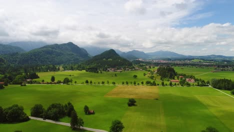 Panorama-Desde-El-Aire-Forggensee-Y-Schwangau,-Alemania,-Baviera