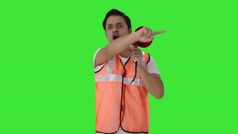 Angry-Indian-airport-ground-staff-worker-protesting-Green-screen