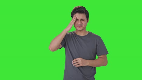 Indischer-Mann-Hat-Kopfschmerzen,-Grüner-Bildschirm