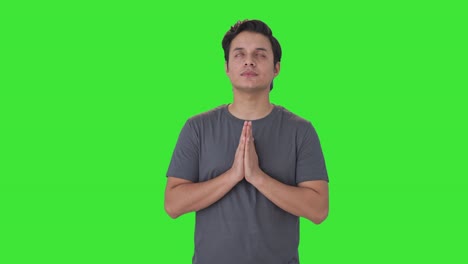Religiöser-Indischer-Mann,-Der-Zu-Gott-Betet,-Grüner-Bildschirm