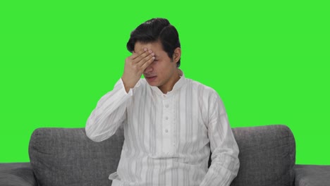 Kranker-Indischer-Mann-Mit-Kopfschmerzen,-Grüner-Bildschirm