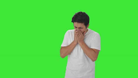 Sick-Indian-man-having-cold-and-cough-Green-screen