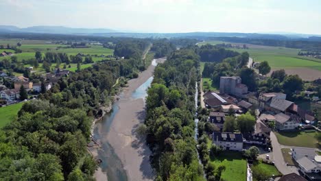 Drone-Flight-Over-the-Emme-River-Toward-Emmental-from-Bätterkinden-Switzerland