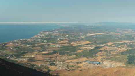 Panoramic-view-of-Spain-coastline-from-mountains,-zoom-out