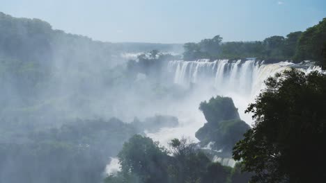 Amazing-Picturesque-Jungle-Landscape-and-Beautiful-Waterfalls-in-Rainforest-Nature-Landscape,-Beautiful-Trees-and-Green-Scenery-with-Large-Group-of-Huge-Waterfalls-in-Iguazu,-Argentina