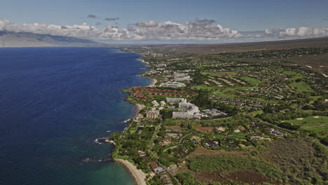 Wailea-Makena-Maui-Hawaii-Aerial-v11-high-altitude-flyover-Palauea-beach-capturing-oceanfront-residential-community,-luxurious-resort-hotels-and-golf-courses---Shot-with-Mavic-3-Cine---December-2022