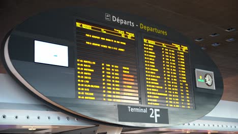 Detailansicht-Des-Abflugbildschirms-Von-Terminal-2F-Am-Internationalen-Flughafen-Paris,-Frankreich
