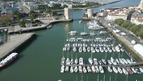 Boats-moored-at-La-Rochelle-port,-Charente-Maritime-in-France