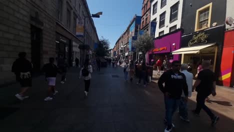 Hyper-lapse-on-the-streets-of-Dublin,-O'Connell-street
