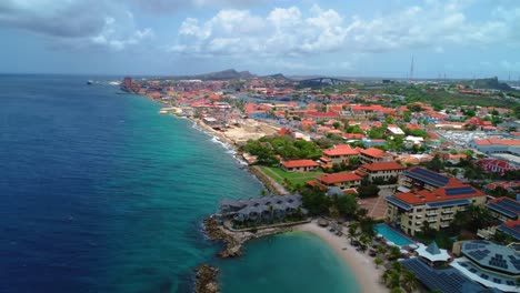 Panoramic-overview-of-Pietermaai-and-Punda-coastline,-Willemstad-Curacao