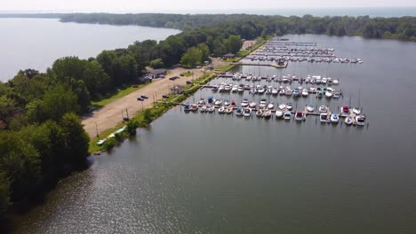 Drone-shot-of-a-summer-dock-on-a-lake