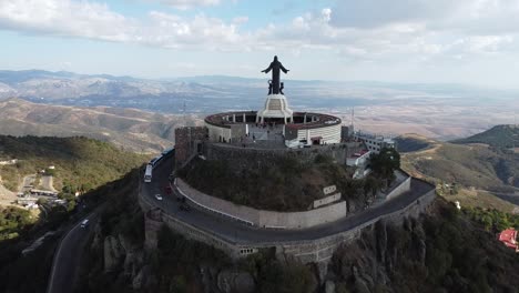 A-zoom-out-view-of-the-Cristo-Rey-statue-on-top-of-Cerro-del-Cubilete-mountain-in-the-Mexican-countryside-of-Guanajuato
