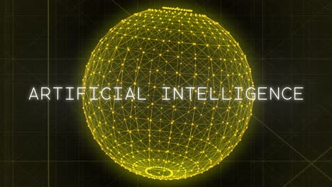 Gelbe,-Leuchtende-Tech-Partikel-Verbinden-Sich-Zu-Einer-Kugelförmigen-Matrix-Aus-KI-Unter-Dem-Wort-„Künstliche-Intelligenz“.