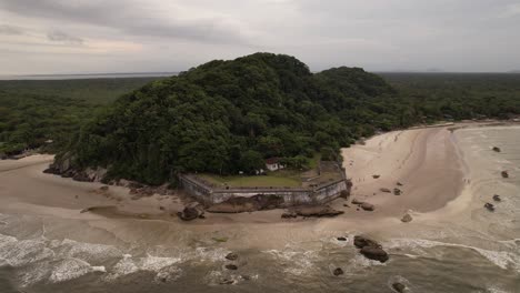 aerial-video-Fort-Nossa-Senhora-dos-Prazeres,-Ilha-do-Mel,-Paranagua,-Parana,-Brazil