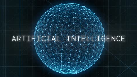 Verbundenes-Netz-Aus-Blauen-Partikeln,-Die-Eine-Luftkugel-Bilden,-über-Der-„künstliche-Intelligenz“-Animiert